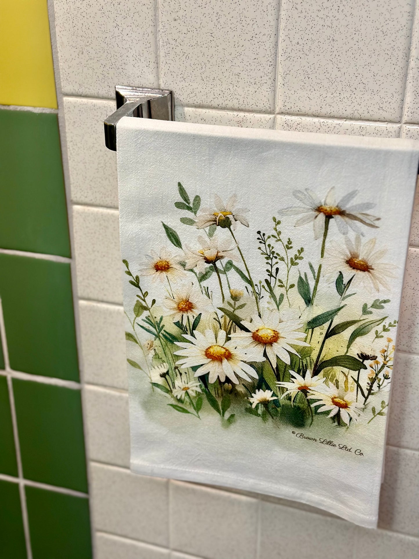 Tea Towel: White Daisy | 100% Ringspun Cotton | Designer Kitchen Decor | Handmade