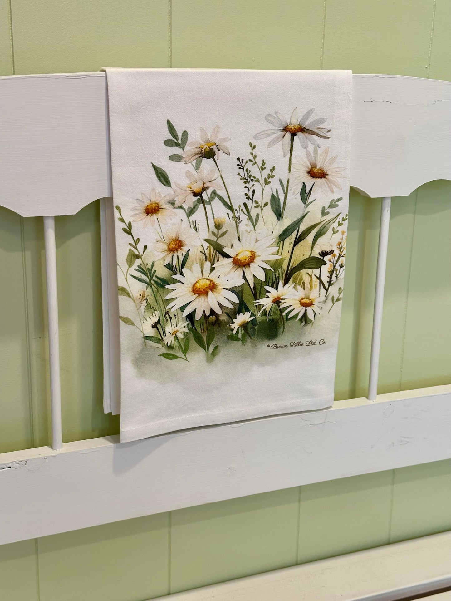 Tea Towel: White Daisy | 100% Ringspun Cotton | Designer Kitchen Decor | Handmade