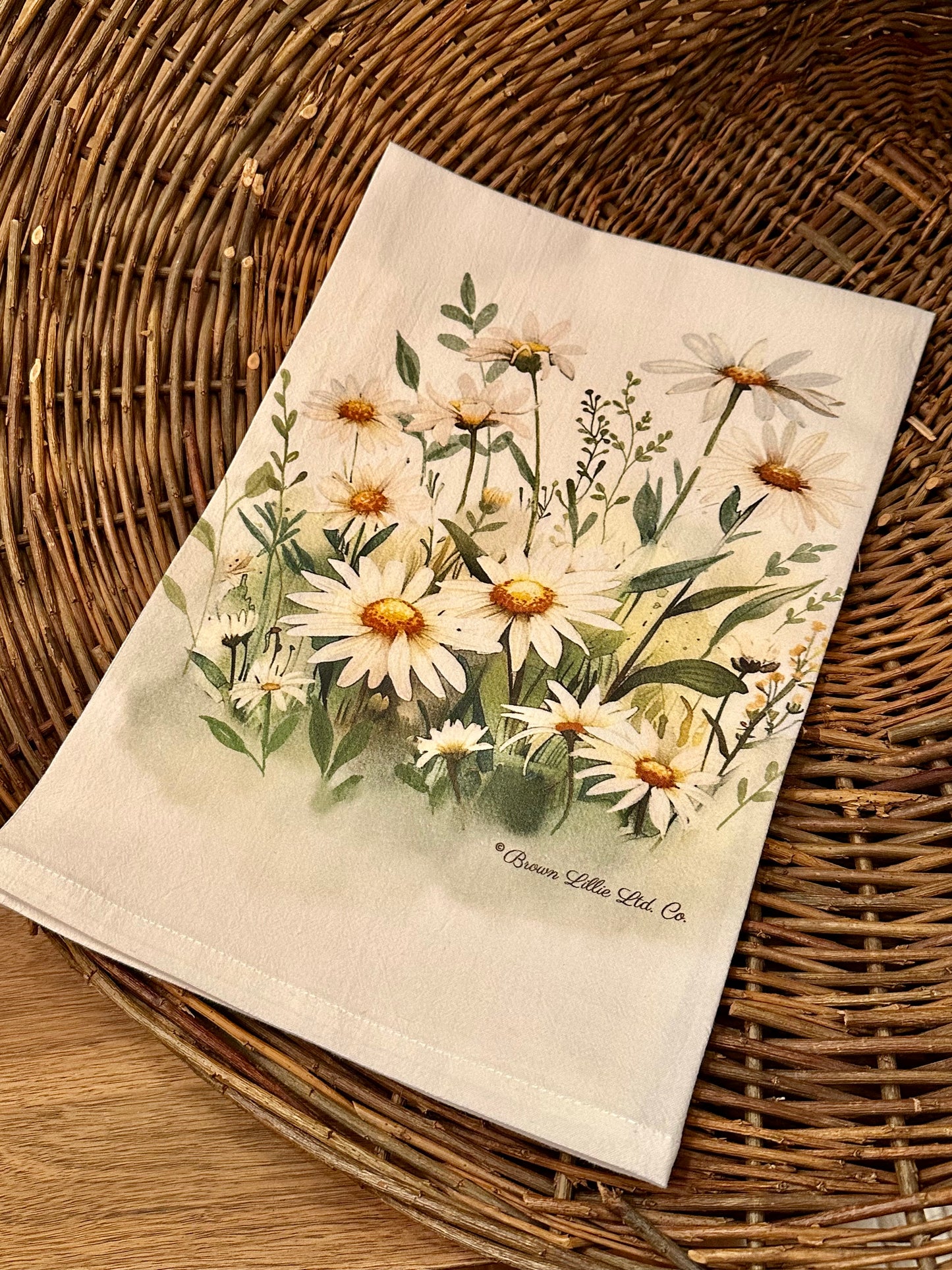 Tea Towel: White Daisy | 100% Ringspun Cotton | Designer Kitchen Decor | Handmade