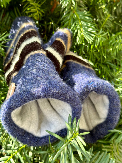 Handmade Sweater Mittens: Navy Stripe