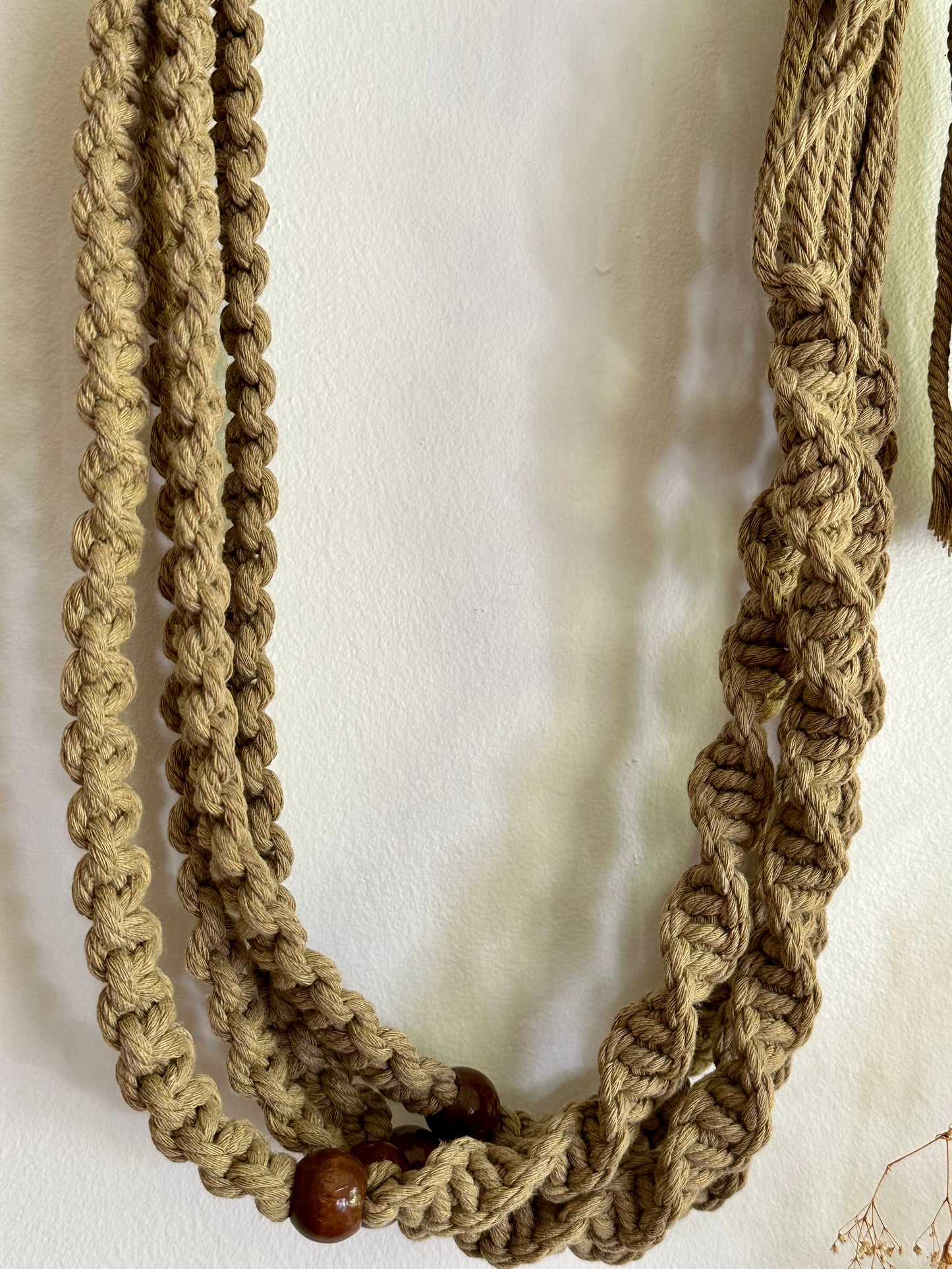 Khaki Green Beaded Macrame Plant Hanger