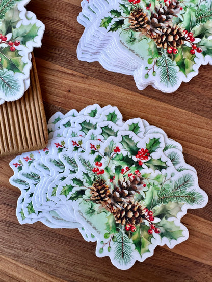 Holly & Berries: 3" Waterproof Vinyl Sticker | December Birth Flower *Free Shipping