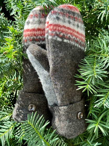 Handmade Sweater Mittens: Gray Holiday