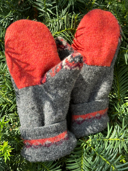 Handmade Sweater Mittens: Nordic Orange