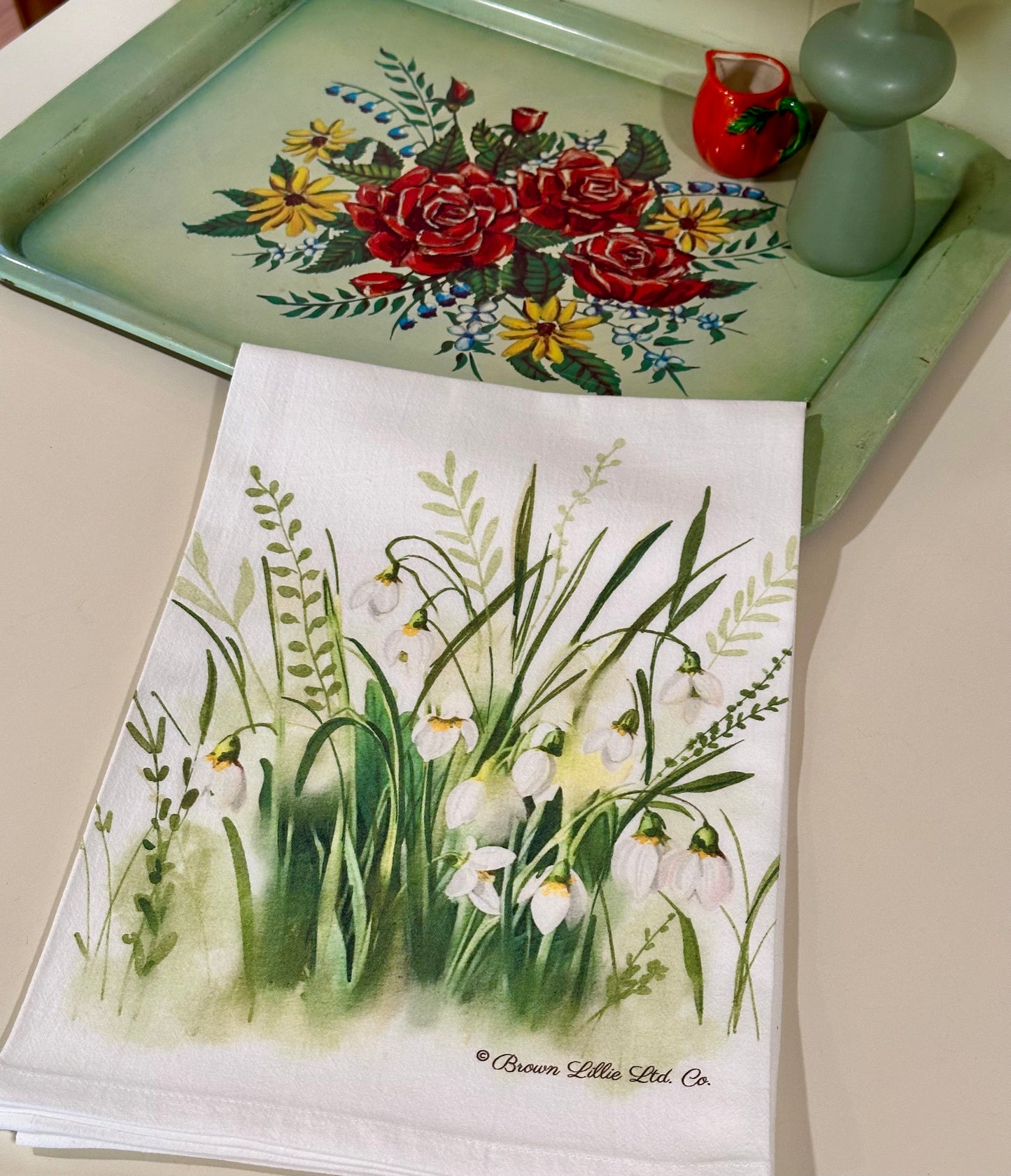 Tea Towel: Snowdrop Flowers | 100% Ringspun Cotton | Designer Kitchen Decor | Handmade