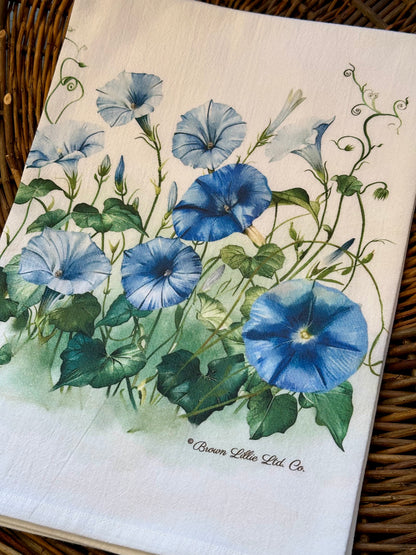 Tea Towel: Morning Glory Flowers | 100% Ringspun Cotton | Designer Kitchen Decor | Handmade