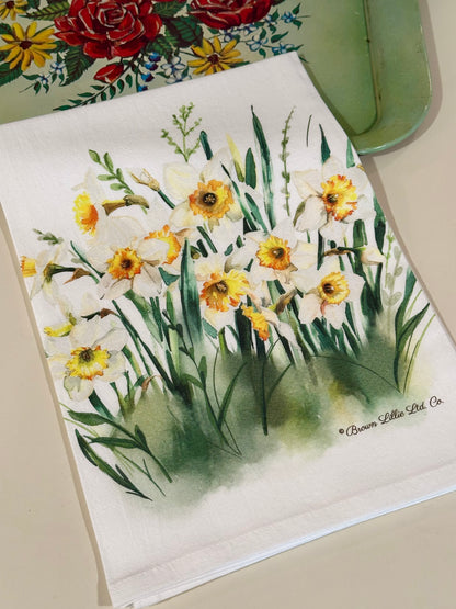 Tea Towel: Yellow Daffodils | 100% Ringspun Cotton | Designer Kitchen Decor | Handmade