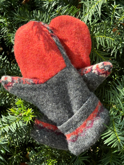 Handmade Sweater Mittens: Nordic Orange