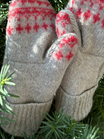 Handmade Sweater Mittens: Peppermint Red