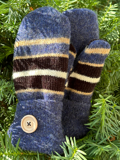 Handmade Sweater Mittens: Navy Stripe