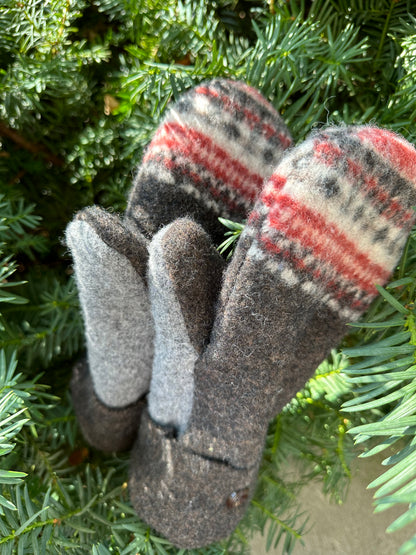 Handmade Sweater Mittens: Gray Holiday