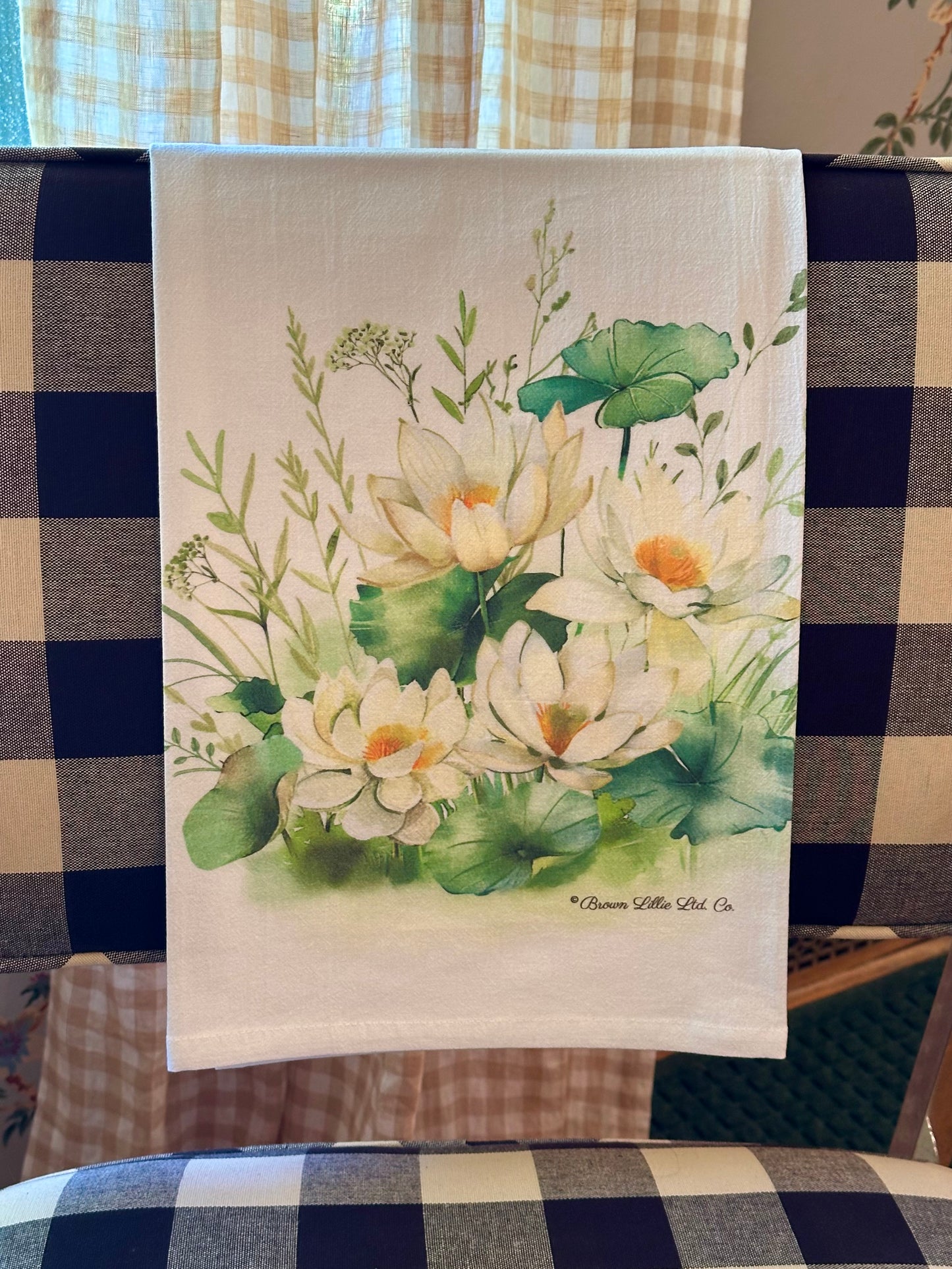 Tea Towel: Water Lilies | 100% Ringspun Cotton | Designer Kitchen Decor | Handmade