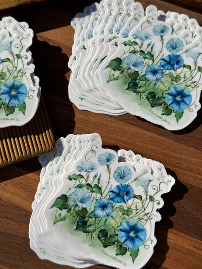 Blue Morning Glory: 3" Waterproof Vinyl Sticker | September Birth Flower *Free Shipping