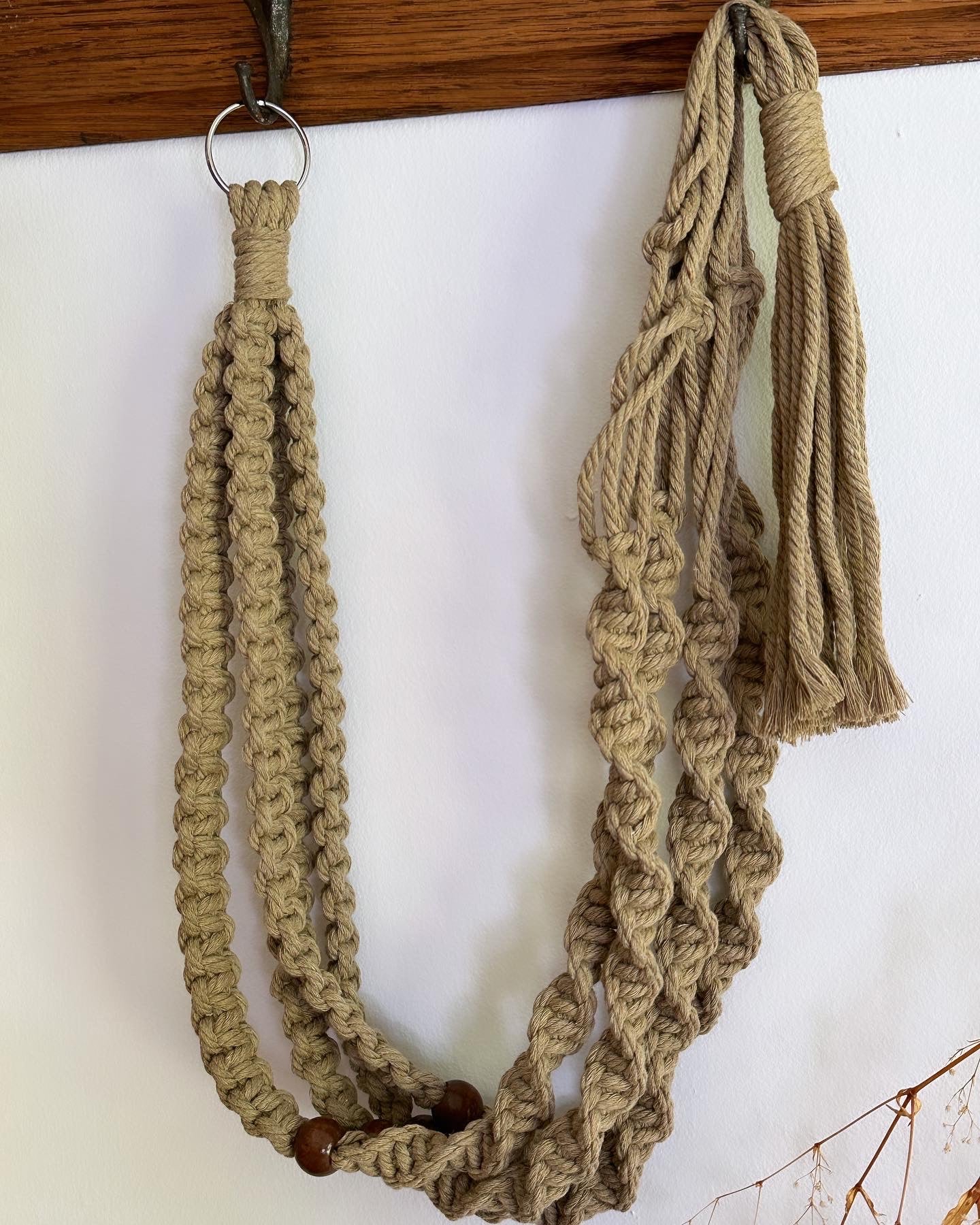 Khaki Green Beaded Macrame Plant Hanger