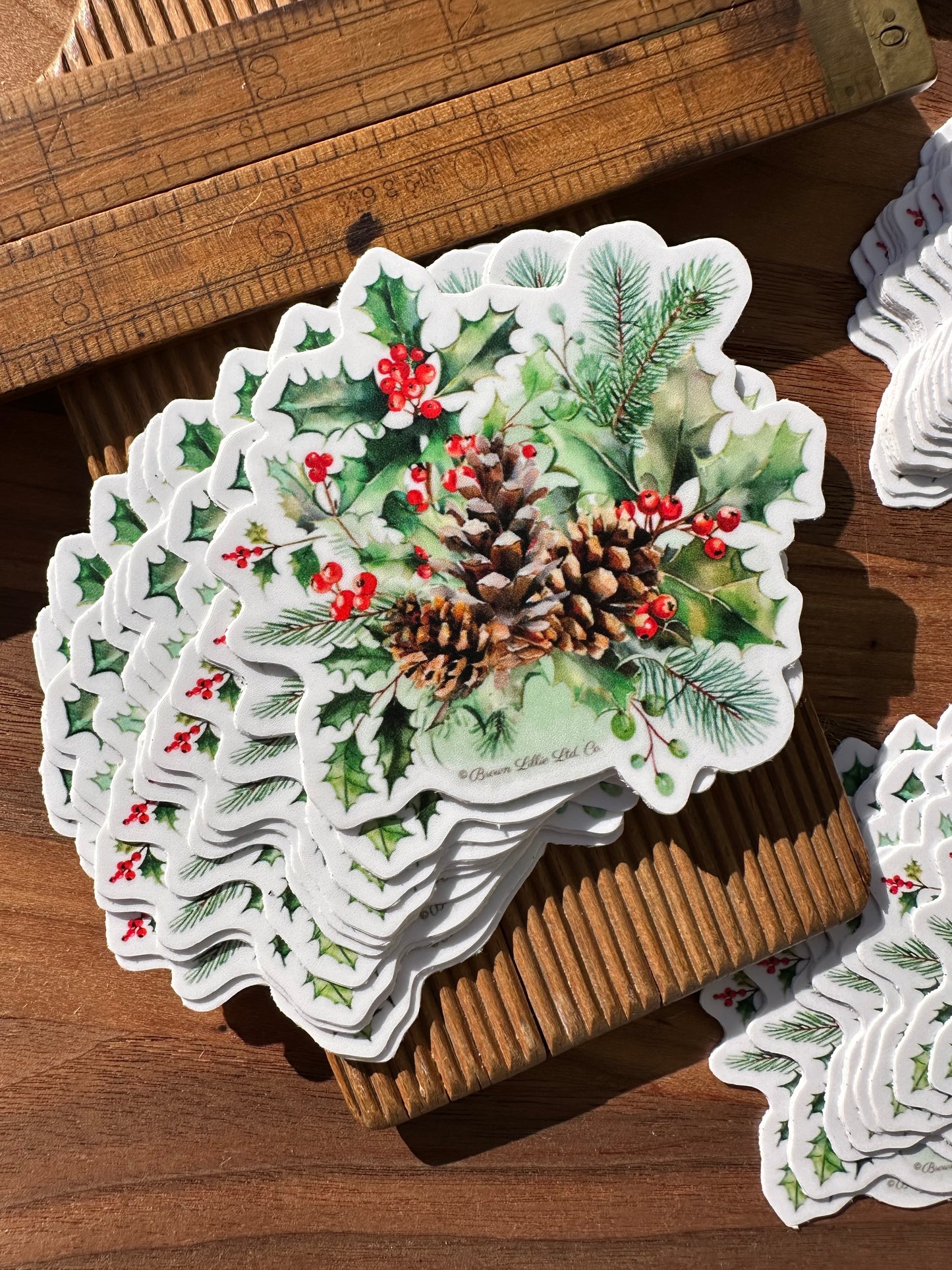 Holly & Berries: 3" Waterproof Vinyl Sticker | December Birth Flower *Free Shipping