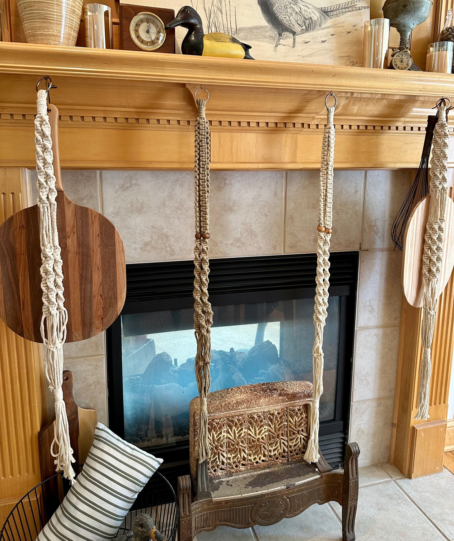 Khaki Green Beaded Macrame Plant Hanger