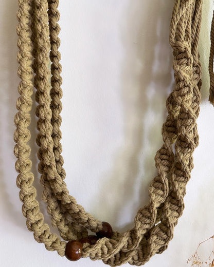 Khaki Green Beaded Macrame Plant Hanger