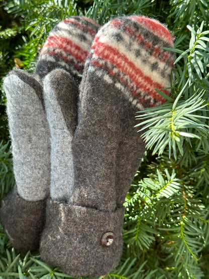 Handmade Sweater Mittens: Gray Holiday