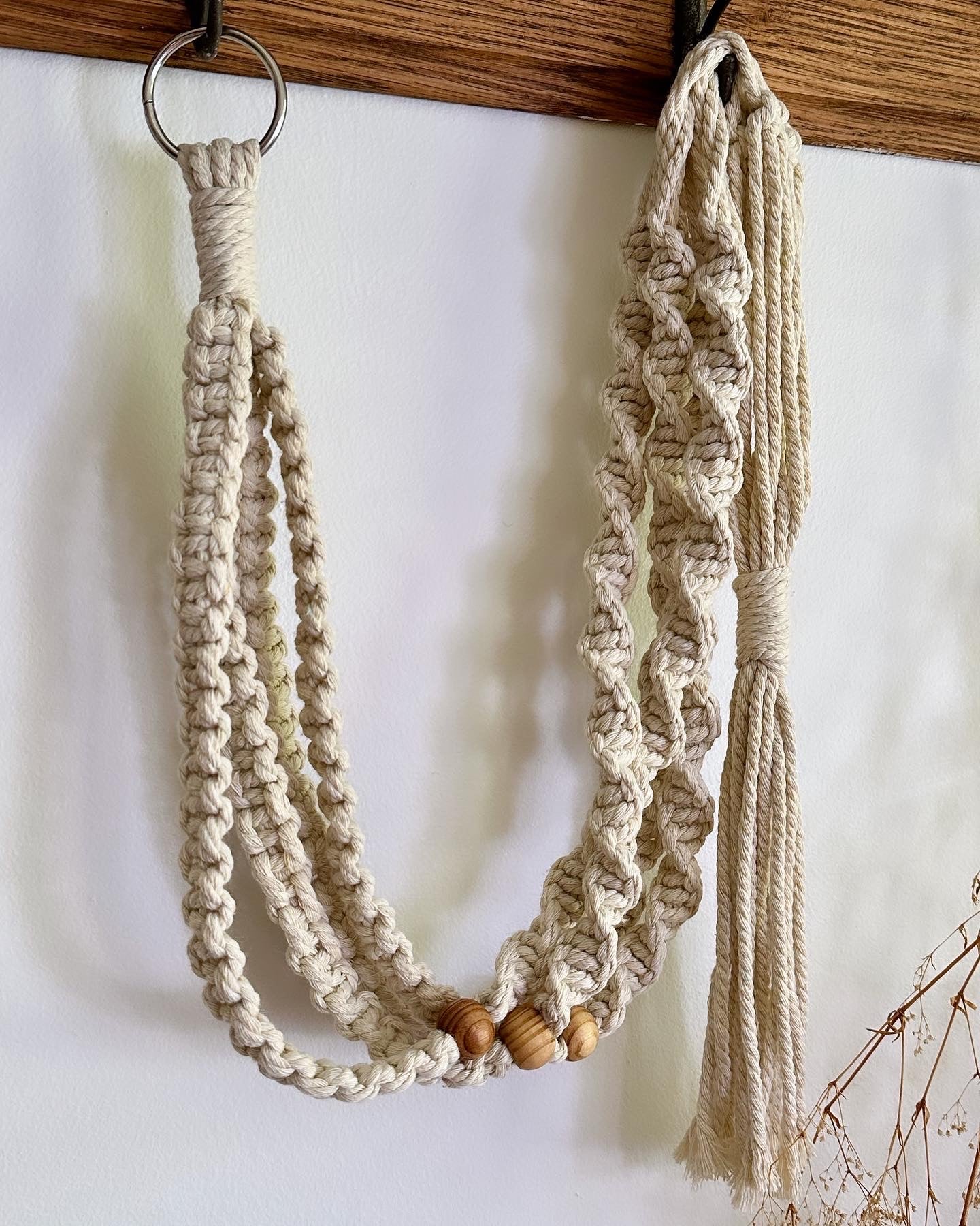 Handmade Beaded Ivory Macrame Plant Hanger