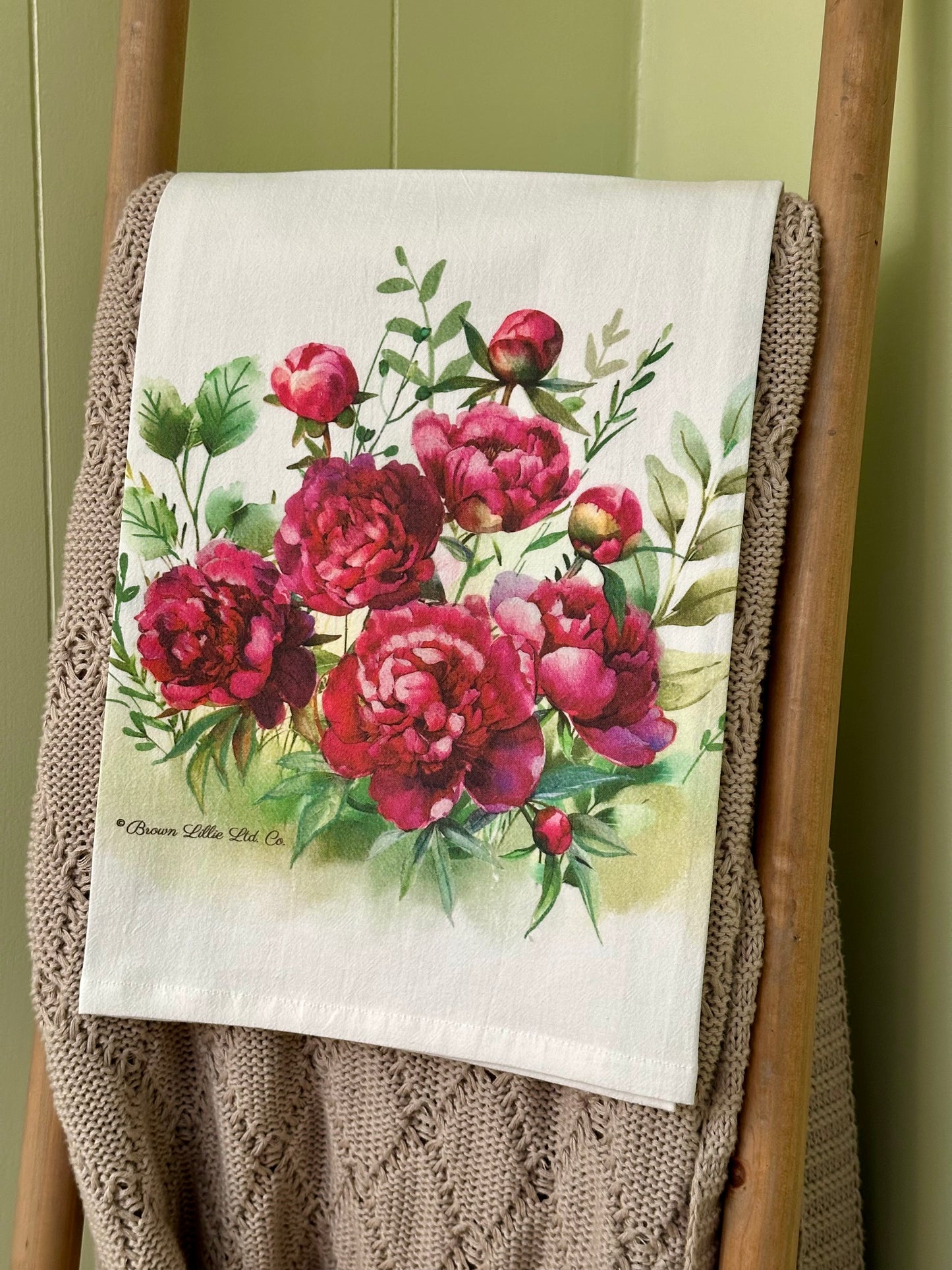 Tea Towel: Fuchsia Pink Peony | 100% Ringspun Cotton | Designer Kitchen Decor | Handmade