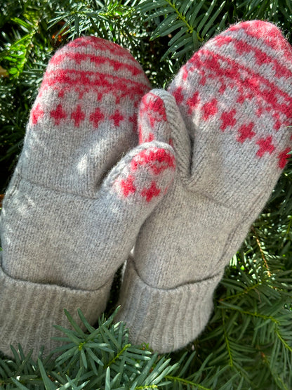 Handmade Sweater Mittens: Peppermint Red