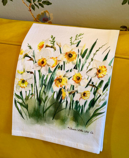 Tea Towel: Yellow Daffodils | 100% Ringspun Cotton | Designer Kitchen Decor | Handmade