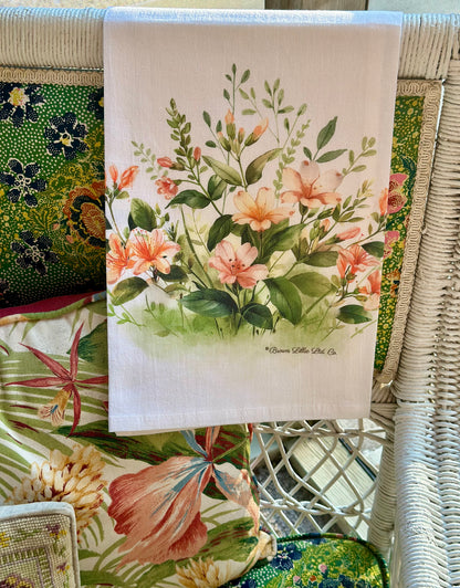 Tea Towel: Orange Honeysuckles | 100% Ringspun Cotton | Designer Kitchen Decor | Handmade