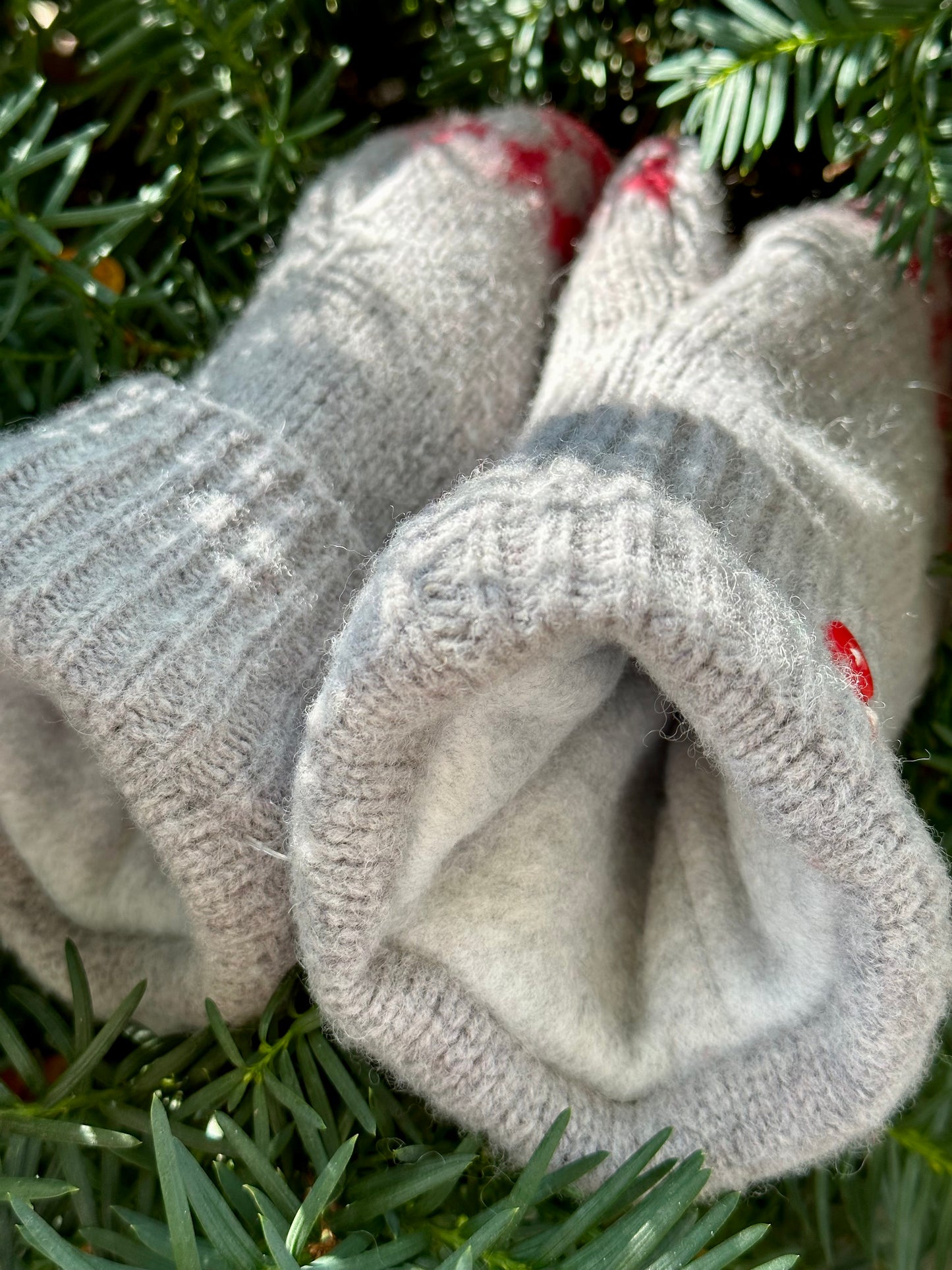 Handmade Sweater Mittens: Peppermint Red