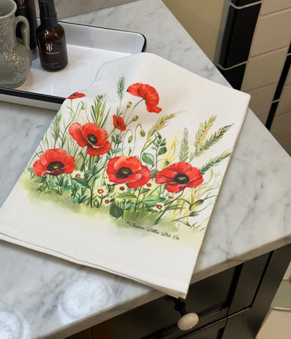 Tea Towel: Red Poppy Flowers | 100% Ringspun Cotton | Designer Kitchen Decor | Handmade