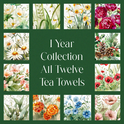 Full Collection ‘A Year Of Flowers’ 12 Tea Towels Set