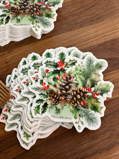 Holly & Berries: 3" Waterproof Vinyl Sticker | December Birth Flower *Free Shipping