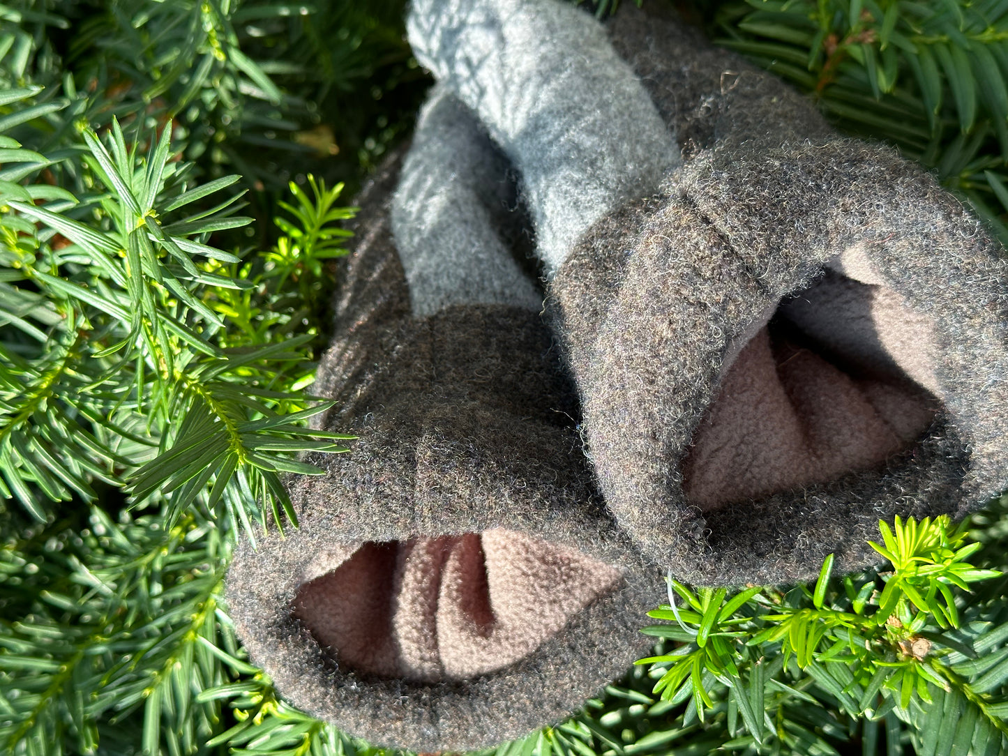 Handmade Sweater Mittens: Gray Holiday