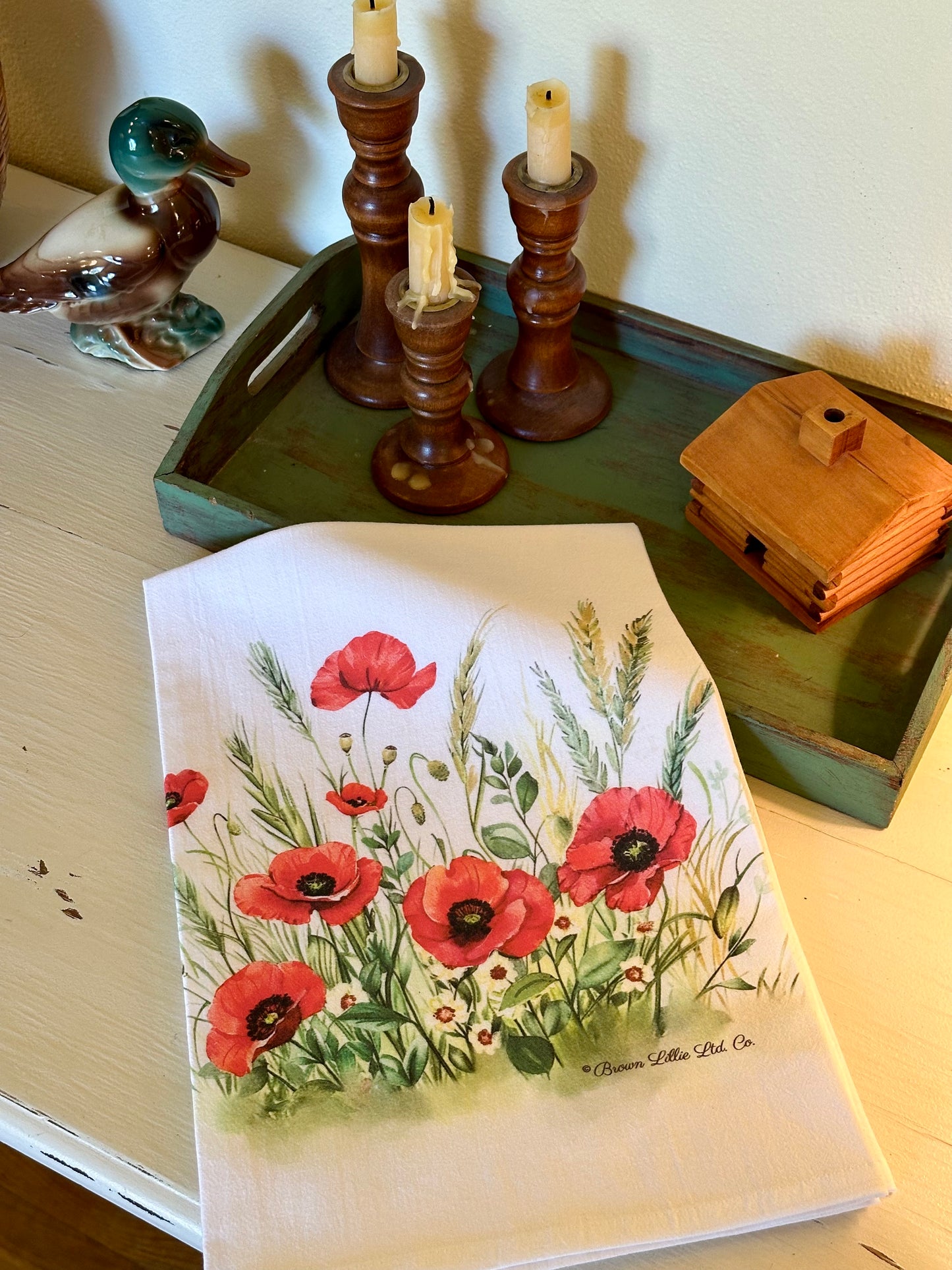 Tea Towel: Red Poppy Flowers | 100% Ringspun Cotton | Designer Kitchen Decor | Handmade