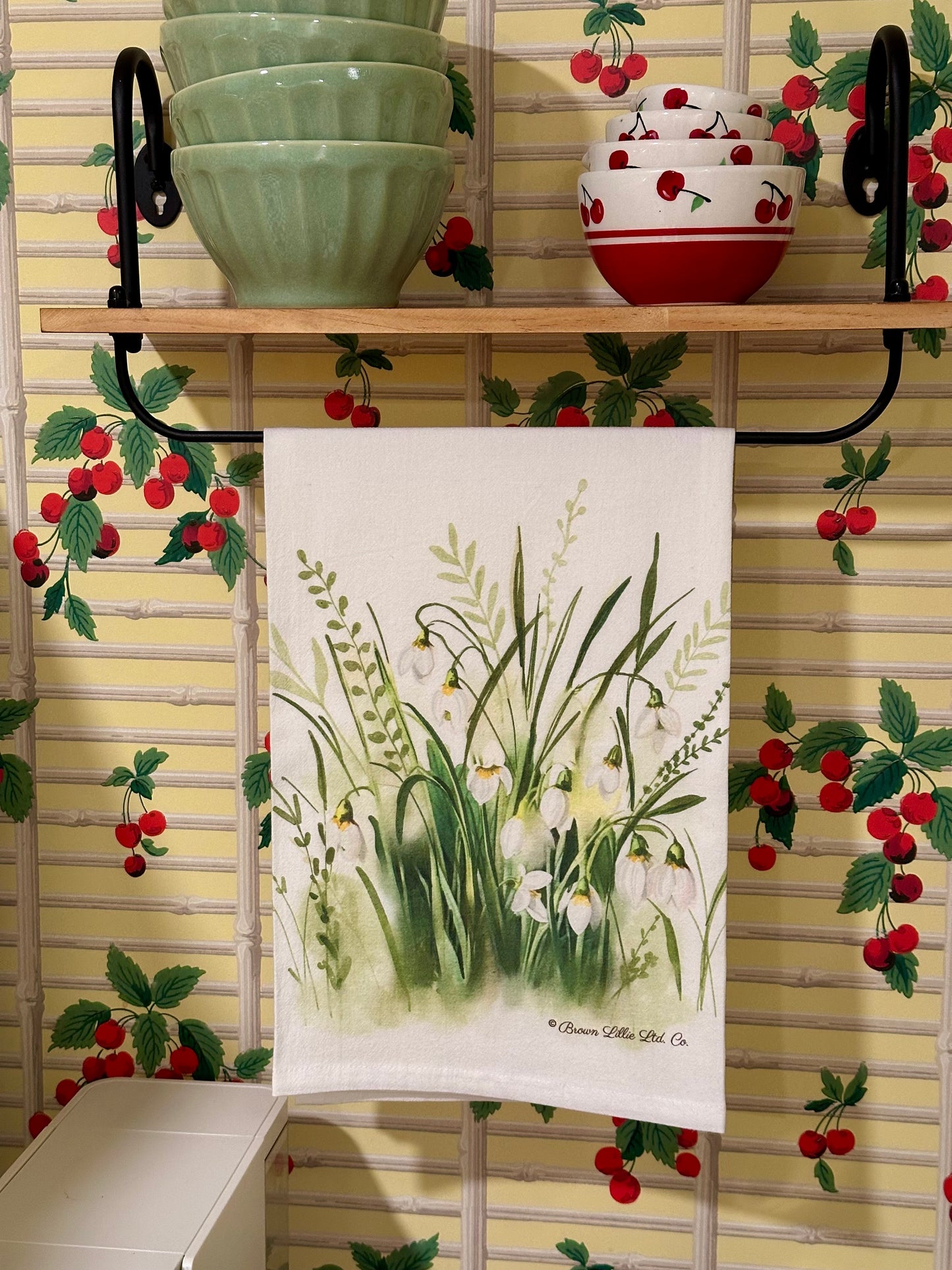 Tea Towel: Snowdrop Flowers | 100% Ringspun Cotton | Designer Kitchen Decor | Handmade