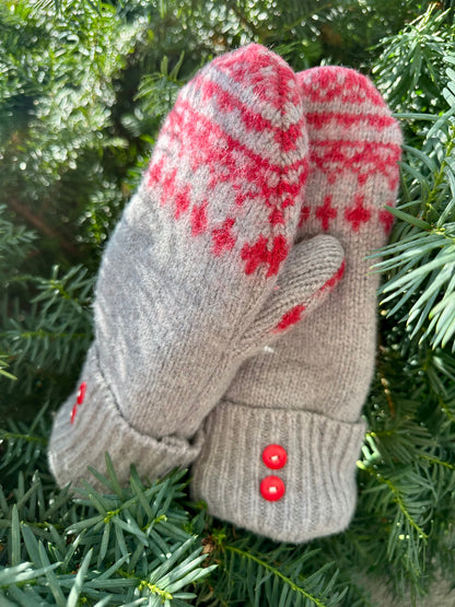 Handmade Sweater Mittens: Peppermint Red