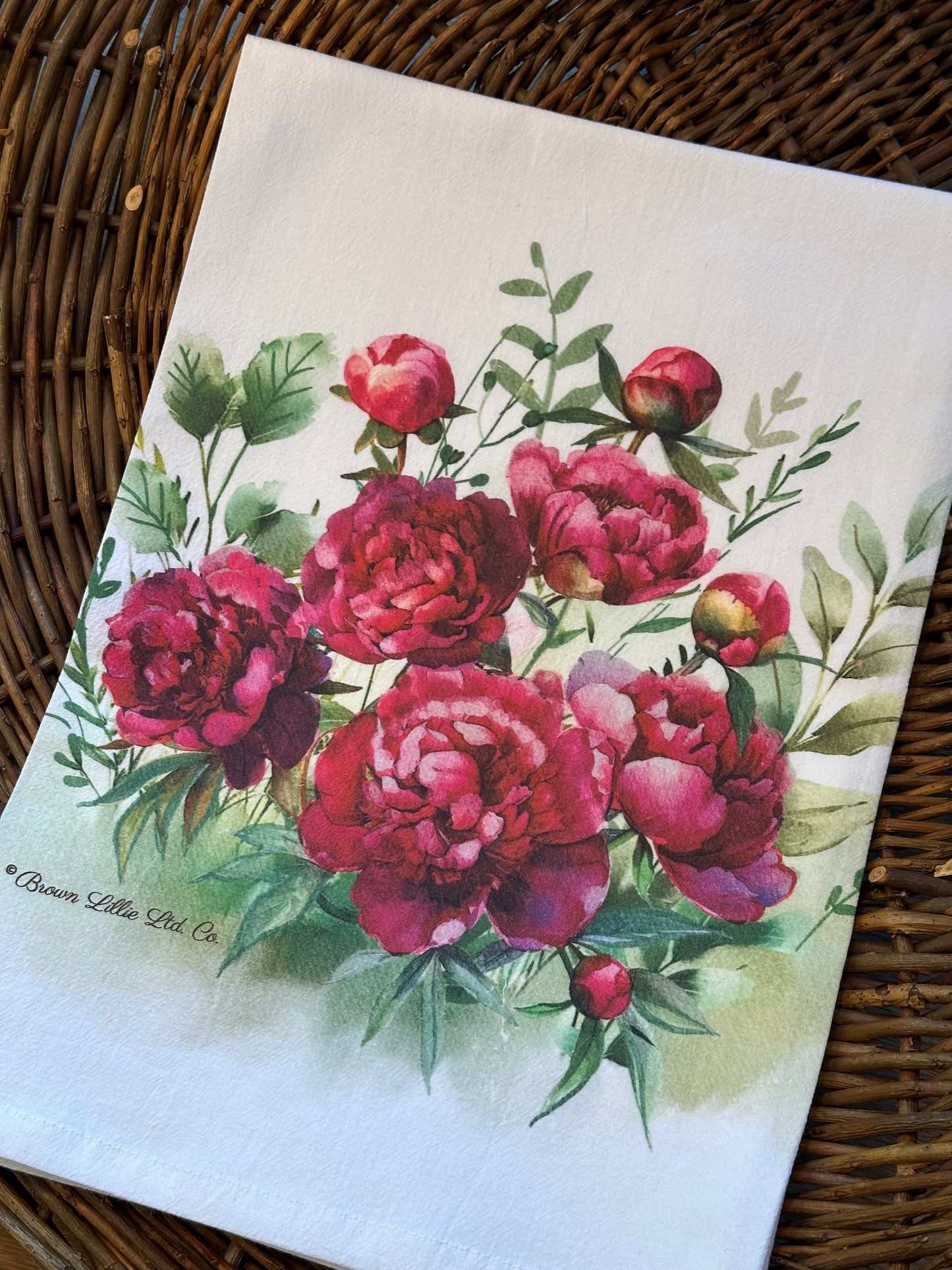 Tea Towel: Fuchsia Pink Peony | 100% Ringspun Cotton | Designer Kitchen Decor | Handmade