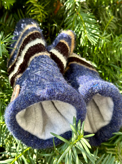 Handmade Sweater Mittens: Navy Stripe