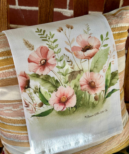 Tea Towel: Pink Primrose | 100% Ringspun Cotton | Designer Kitchen Decor | Handmade