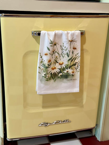 Tea Towel: White Daisies | 100% Ringspun Cotton | Designer Kitchen Decor | Handmade