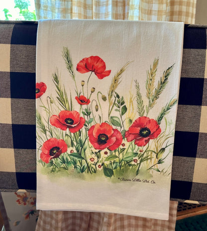 Tea Towel: Red Poppy Flowers | 100% Ringspun Cotton | Designer Kitchen Decor | Handmade