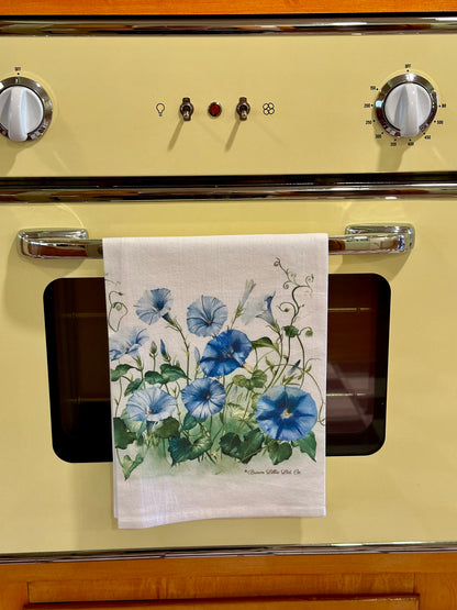 Tea Towel: Morning Glory Flowers | 100% Ringspun Cotton | Designer Kitchen Decor | Handmade