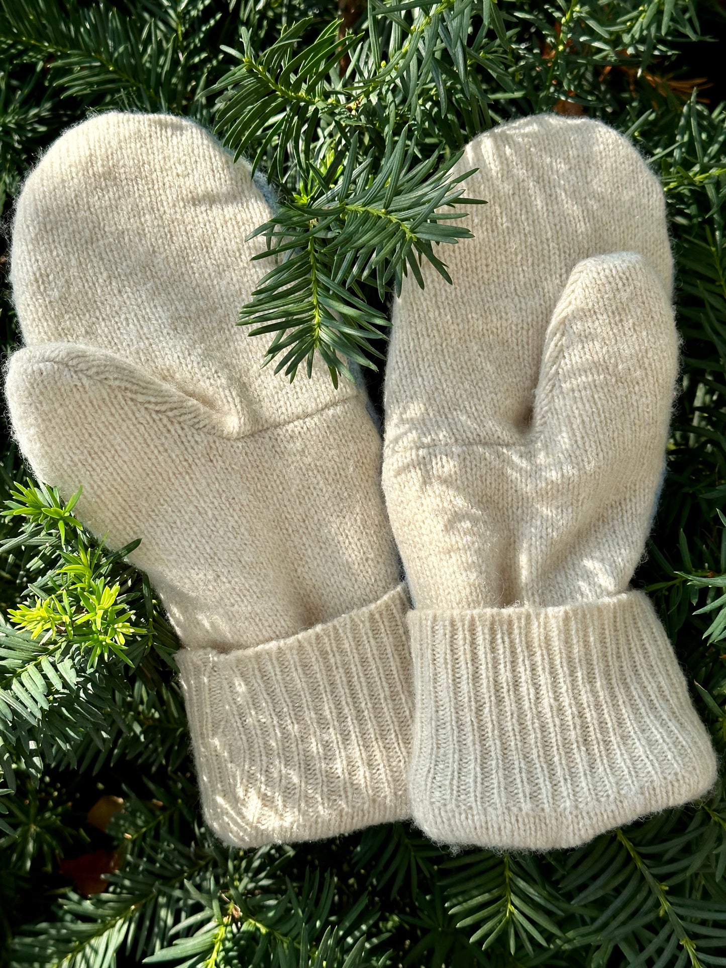 Handmade Sweater Mittens: Sky Blue Stripe