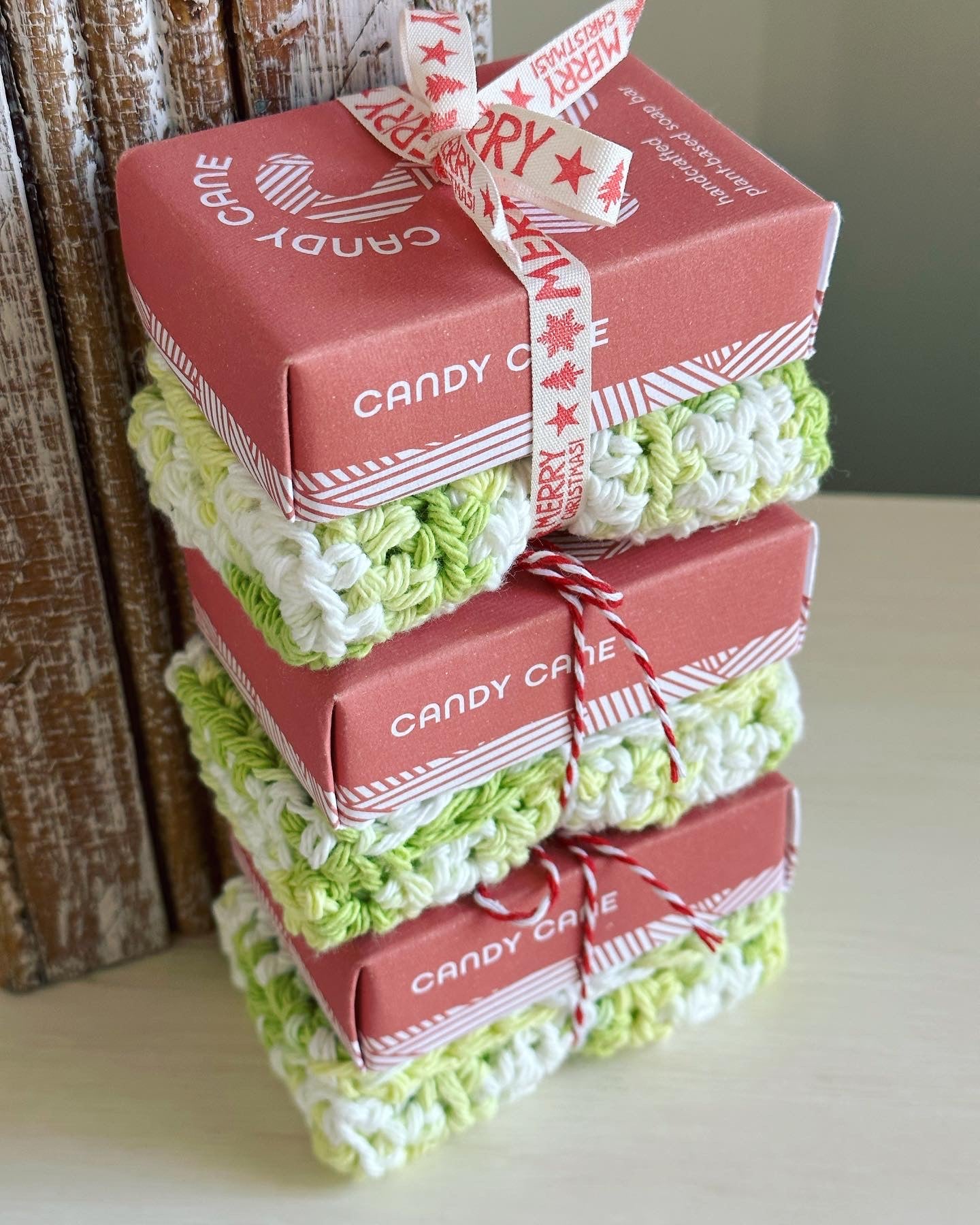 Candy Cane Soap Washcloth Set