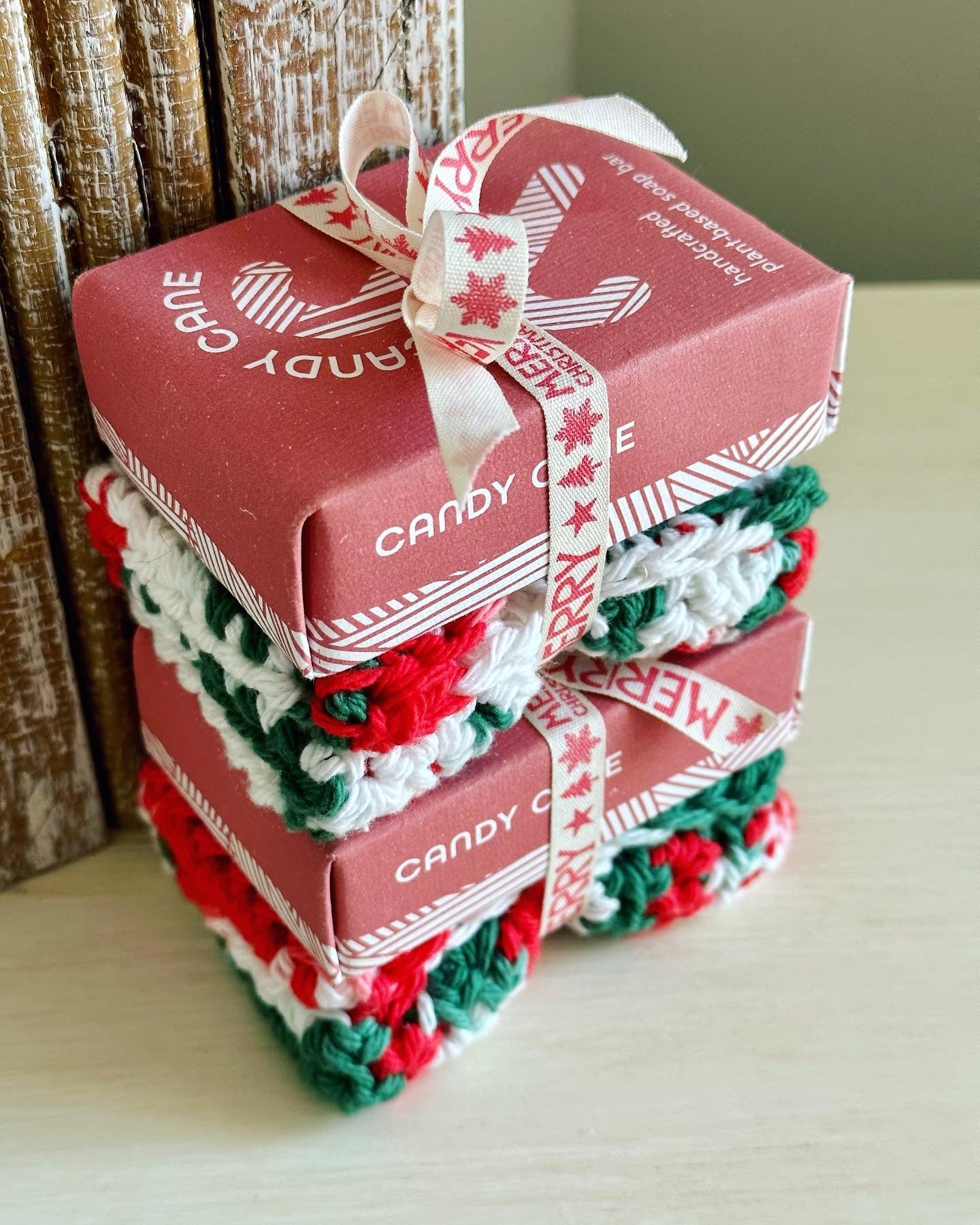 Candy Cane Soap Washcloth Set