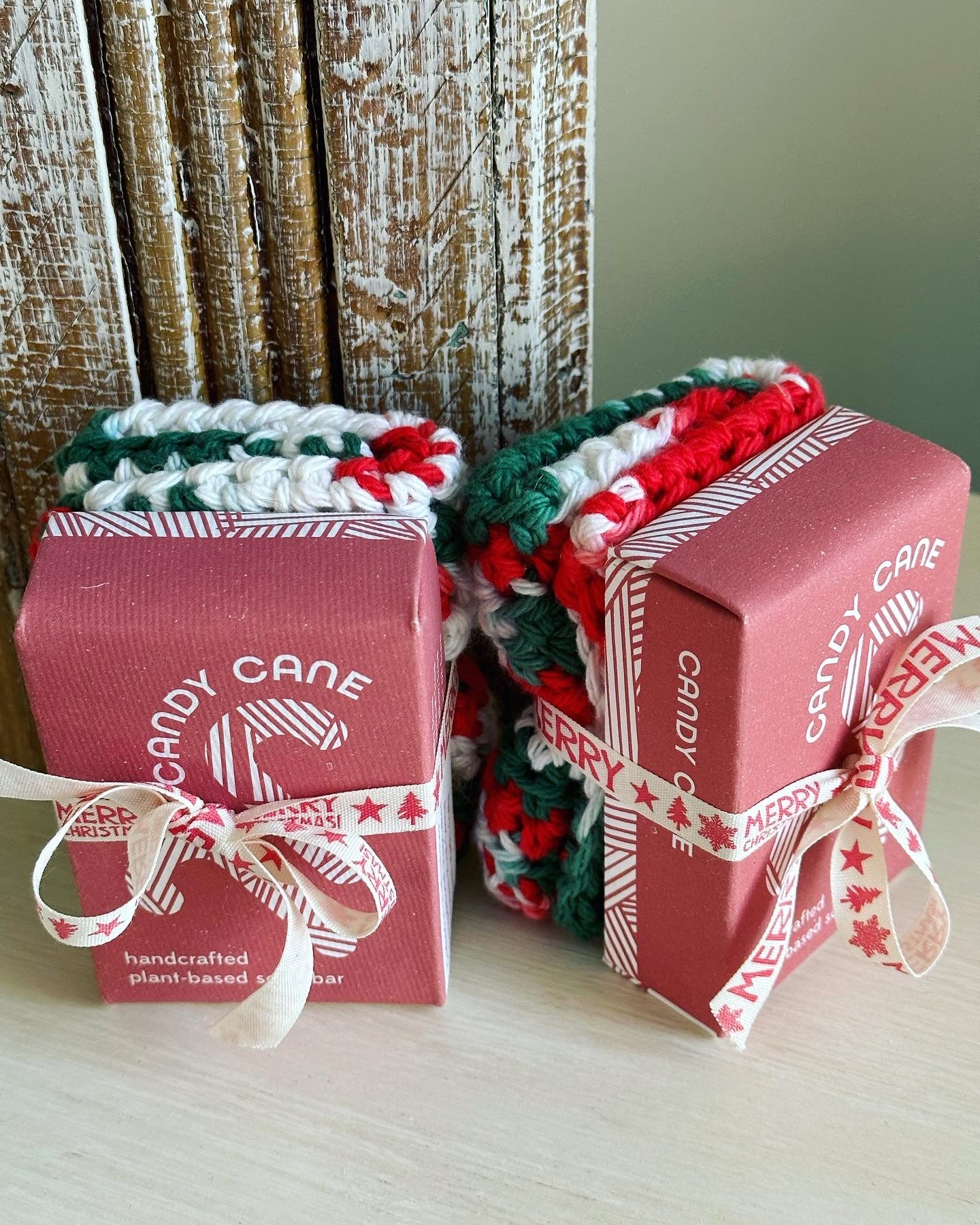 Candy Cane Soap Washcloth Set